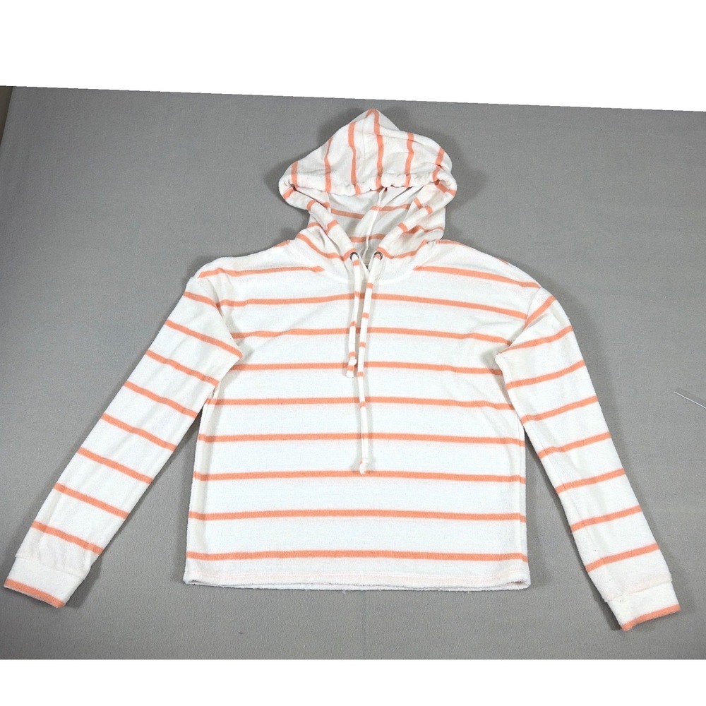 Pink Rose Womens Striped Hoodie Peach White Long Sleeve Pullover PS839723 S